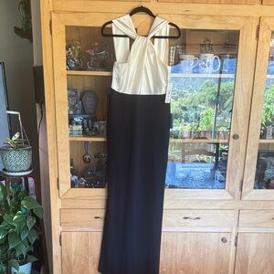 Eliza J Black and Cream Backless Dress